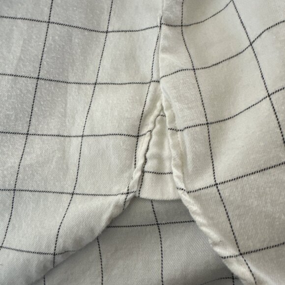 Madewell Flannel Tie Neck Shirt Windowpane XXS Relaxed Fit White Black Button Up - Picture 11 of 12